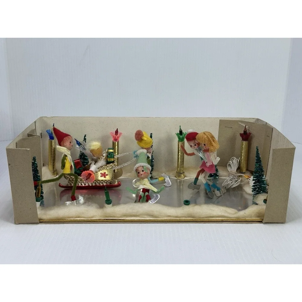 Vintage Pixie Diorama Illuminated Skating Rink Style NO 588 Christmas Japan Box